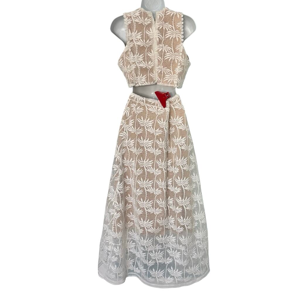 Pink Lemonade White Nude Palm Tree Pineappele Lace Crop Top Midi Skirt Set sz M - Picture 5 of 16